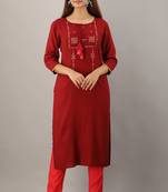 Maroon embroidered viscose rayon diwali-kurtis