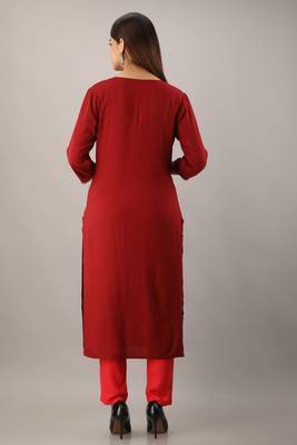 Maroon embroidered viscose rayon diwali-kurtis 3