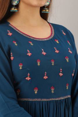 Blue embroidered viscose rayon diwali-kurtis 2