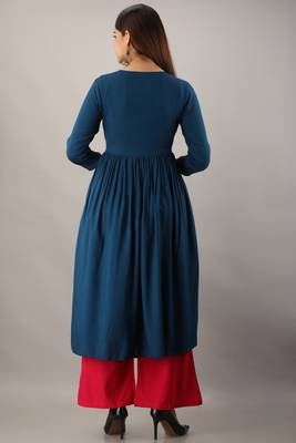 Blue embroidered viscose rayon diwali-kurtis 3