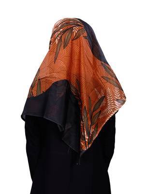 JSDC Women Black Orange Printed BSY Magic Scarf Hijab Stoles Dupatta 2