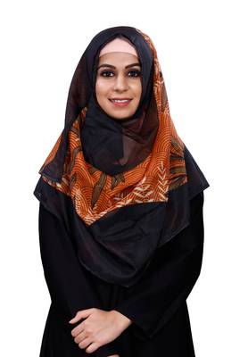 JSDC Women Black Orange Printed BSY Magic Scarf Hijab Stoles Dupatta 4