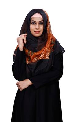 JSDC Women Black Orange Printed BSY Magic Scarf Hijab Stoles Dupatta 5