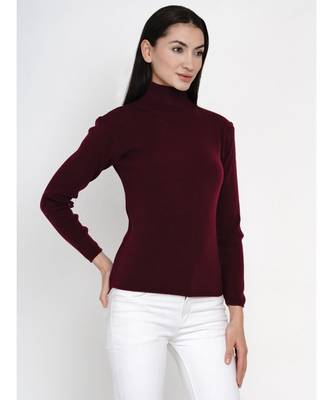 women winter wine high neck sweater 4