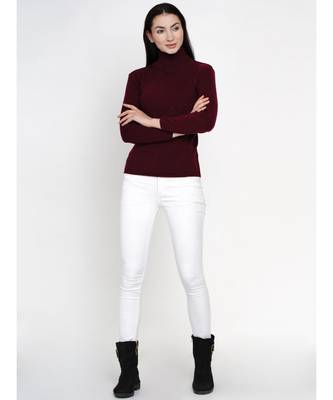 women winter wine high neck sweater 5