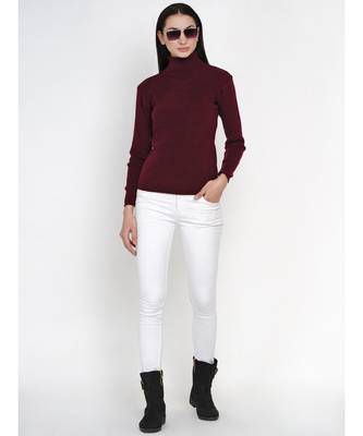 women winter wine high neck sweater 7