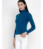 women winter turquoise high neck sweater