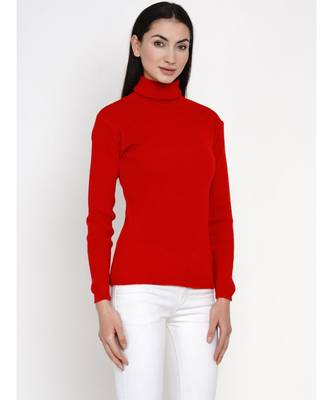 women winter red high neck sweater 1