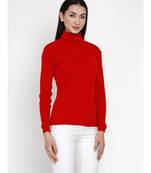 women winter red high neck sweater
