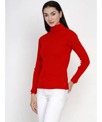 women winter red high neck sweater 2