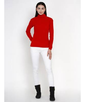 women winter red high neck sweater 3
