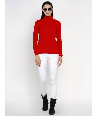 women winter red high neck sweater 5
