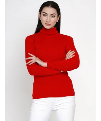 women winter red high neck sweater 6