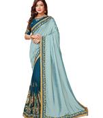 Light green embroidered art silk saree with blouse