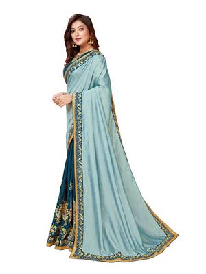 Light green embroidered art silk saree with blouse 2