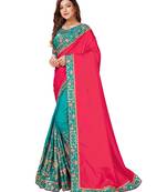 Red embroidered art silk saree with blouse