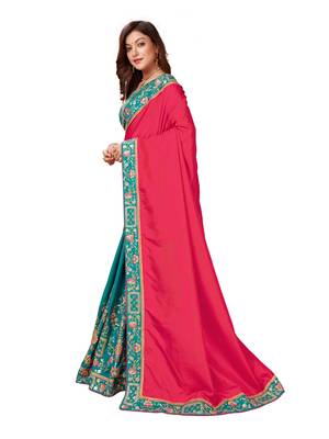 Red embroidered art silk saree with blouse 2