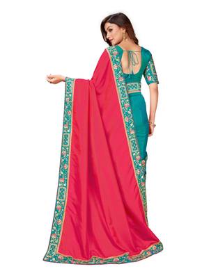Red embroidered art silk saree with blouse 3