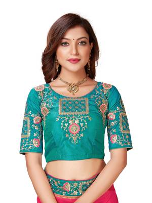 Red embroidered art silk saree with blouse 4