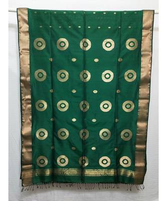 DARK GREEN  woven cotton silk saree with blouse 1