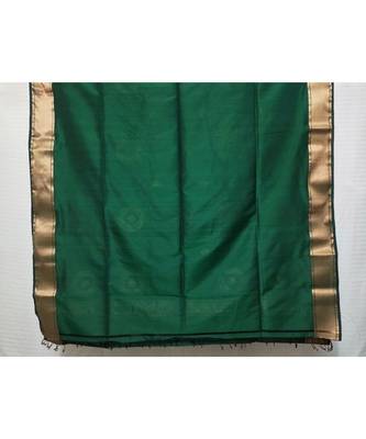 DARK GREEN  woven cotton silk saree with blouse 2