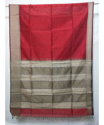 RED  woven cotton silk saree with blouse 1