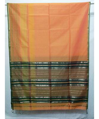 ORANGE  woven cotton silk saree with blouse 1