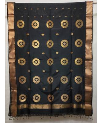 BLACK  woven cotton silk saree with blouse 1