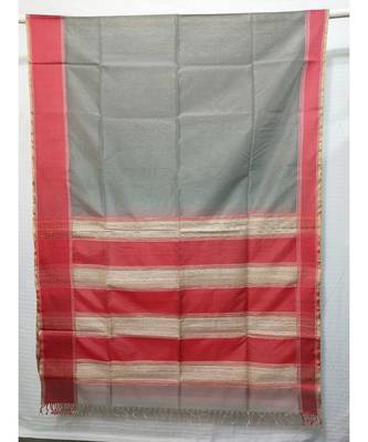 SILVER  woven cotton silk saree with blouse 1