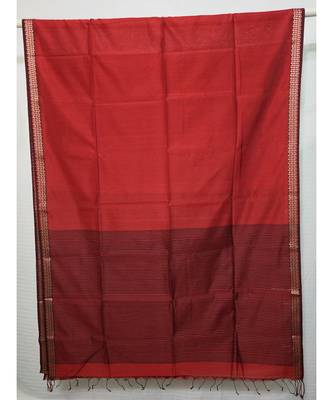 RED  woven cotton silk saree with blouse 1