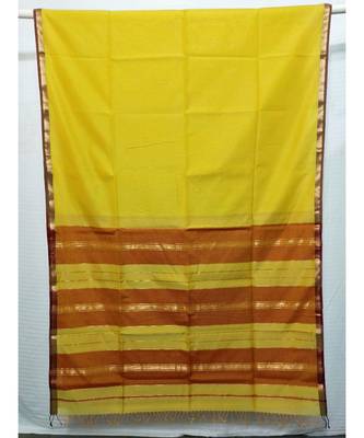 YELLOW  woven cotton silk saree with blouse 1