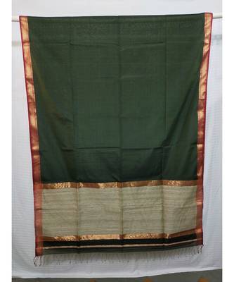 DARK GREEN  woven cotton silk saree with blouse 1