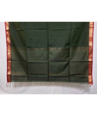 DARK GREEN  woven cotton silk saree with blouse 2