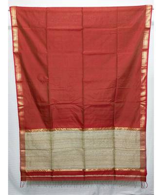 RED  woven cotton silk saree with blouse 1