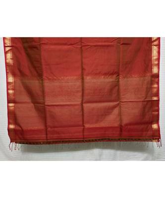 RED  woven cotton silk saree with blouse 2