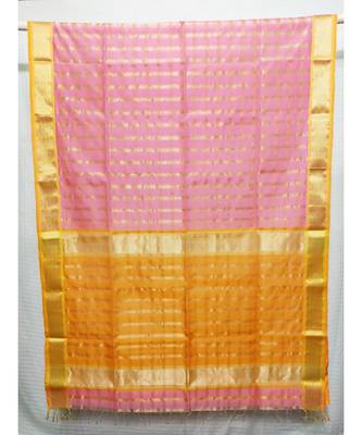 PINK  woven cotton silk saree with blouse 1