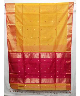 YELLOW  woven cotton silk saree with blouse 1