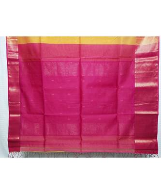 YELLOW  woven cotton silk saree with blouse 2