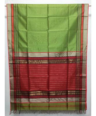 GREEN  woven cotton silk saree with blouse 1
