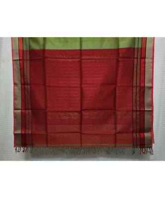 GREEN  woven cotton silk saree with blouse 2