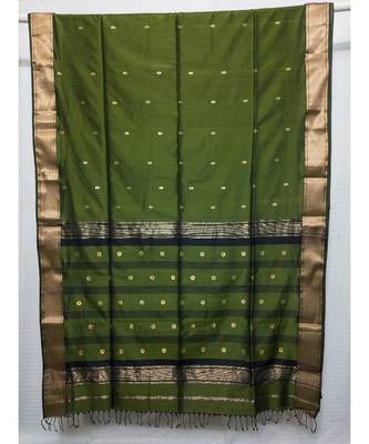 DARK GREEN  woven cotton silk saree with blouse 1