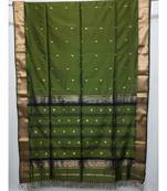 DARK GREEN  woven cotton silk saree with blouse