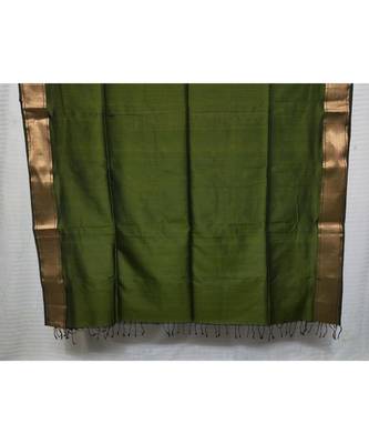DARK GREEN  woven cotton silk saree with blouse 2