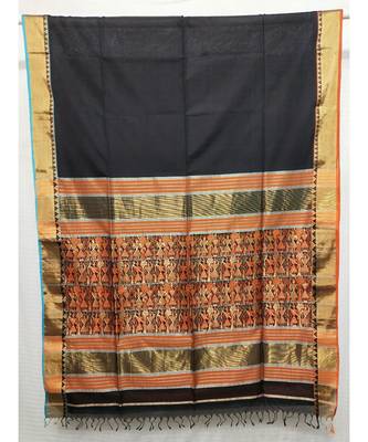 BLACK  woven cotton silk saree with blouse 1