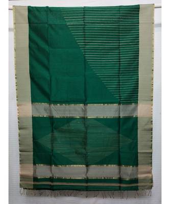 GREEN  woven cotton silk saree with blouse 1