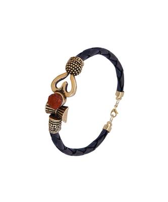 Rudraksha OM Trishul Damroo Designer Oxidized Gold Bahubali Leather Kada Bracelet Unisex Bracelets for Men & Women 4
