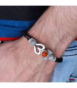 Rudraksha OM Trishul Damroo Designer Oxidized Silver Bahubali Leather Kada Bracelet Unisex Bracelets for Men & Women