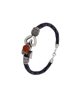 Rudraksha OM Trishul Damroo Designer Oxidized Silver Bahubali Leather Kada Bracelet Unisex Bracelets for Men & Women 2