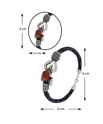 Rudraksha OM Trishul Damroo Designer Oxidized Silver Bahubali Leather Kada Bracelet Unisex Bracelets for Men & Women 5