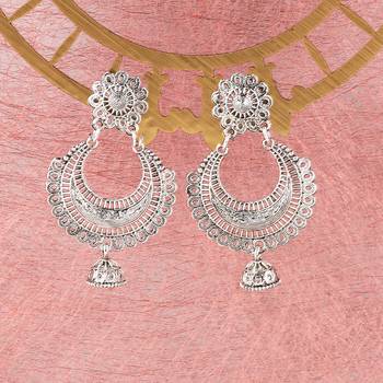 Stylish Party Wear Silver jumki Dangle Earrings For Women Girl 2